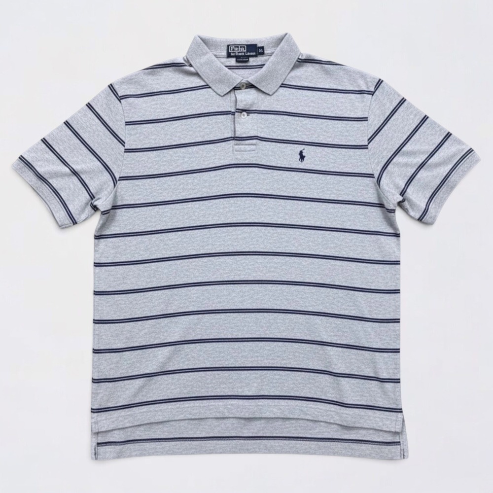 Polo Ralph Lauren Shirt Mens XL Gray Blue Striped Soft Cotton Short Sleeve Polo